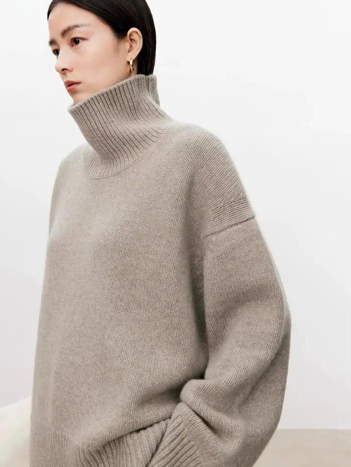 Pull à col roulé épais en cachemire pur 100% pour femme