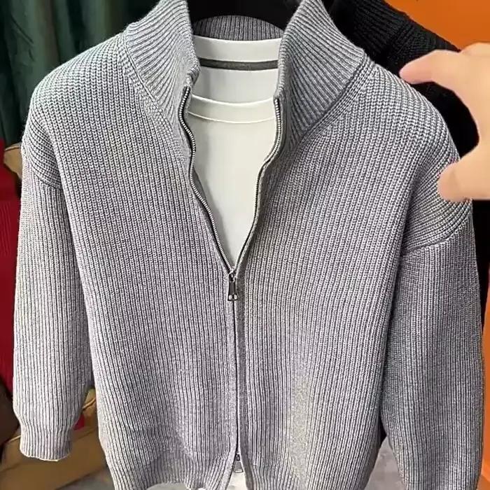 Pull en maille ajusté à fermeture éclair et manches longues pour homme