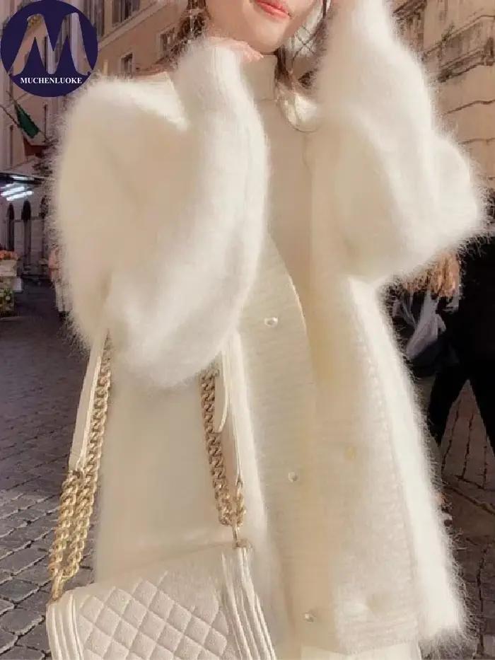 Pull ample à col en V pour femme, cardigan élégant en polyester, hauts magnifiques pour automne et hiver, style coréen, confortable et chic