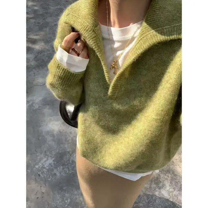 Pull à revers vert premium pour femme