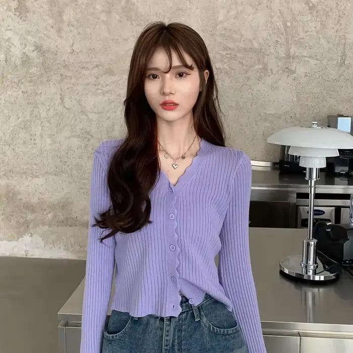 Cardigan côtelé à col rond pour femme