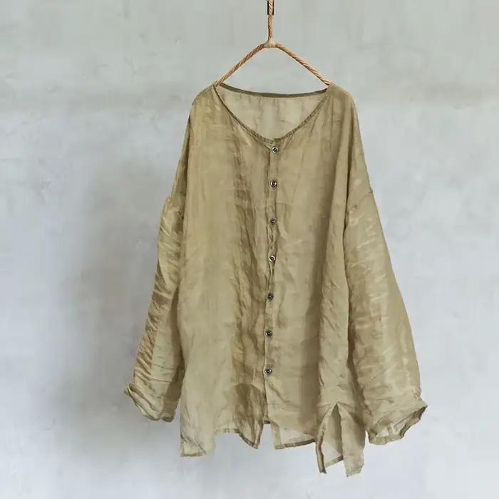 Cardigan fin QATURALAN en lin et coton, style vintage et kawaii, pour femmes grandes tailles, décontracté, printemps été 2024 ```