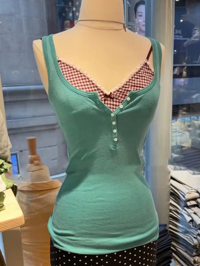 Débardeurs slim à boutons turquoise pour femmes