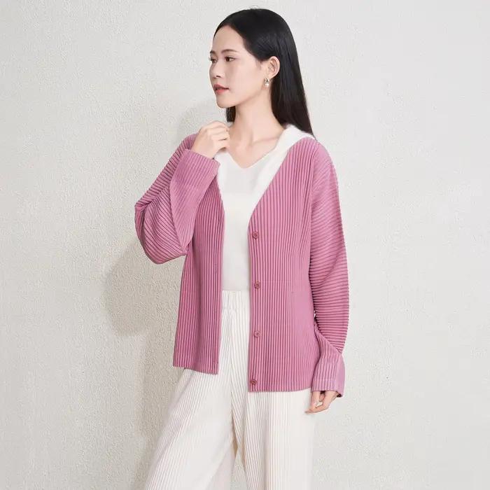 Miyake Cardigan plissé 2025 automne nouveau bouton avant ample à manches longues décontracté tricot vêtements