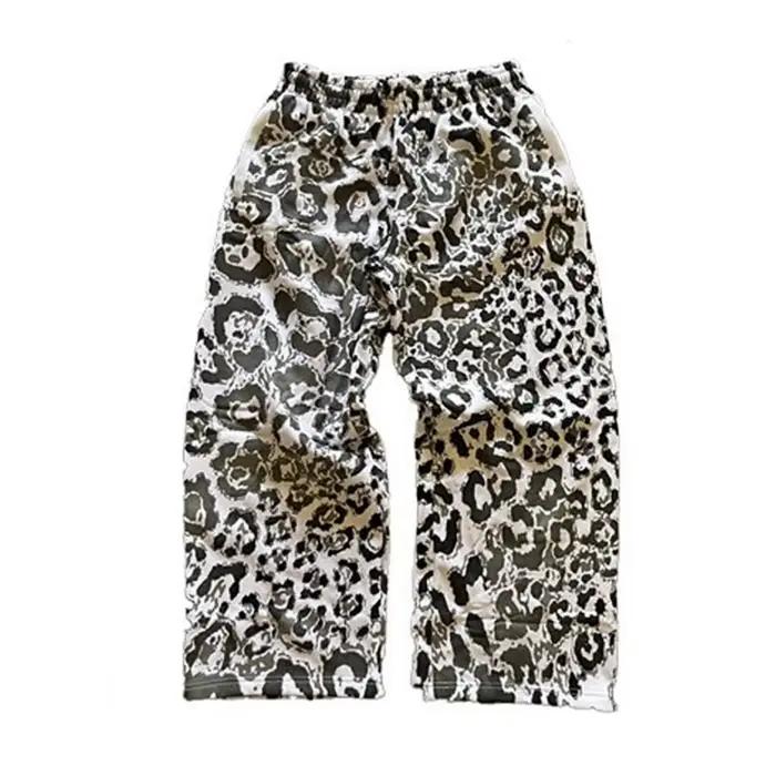 Trendy marque nouvelle européenne et américaine imprimé léopard cardigan à capuche haut lâche décontracté hip-hop pantalon large jambe ensemble