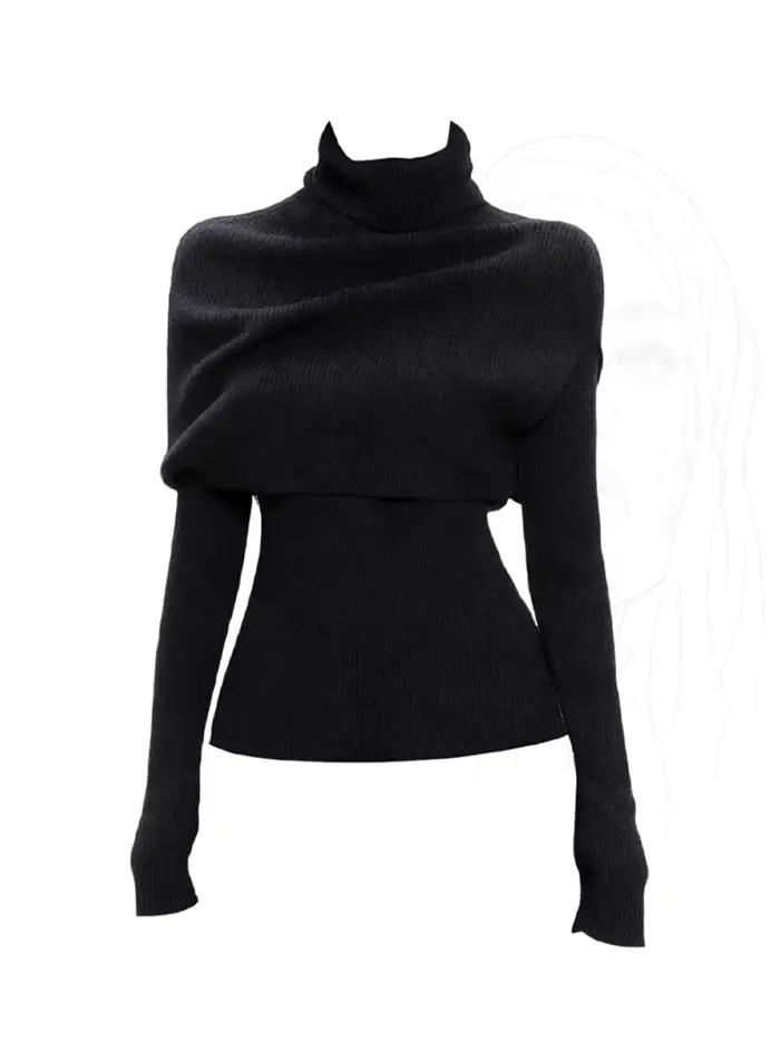 Femmes noir gothique col roulé pull
