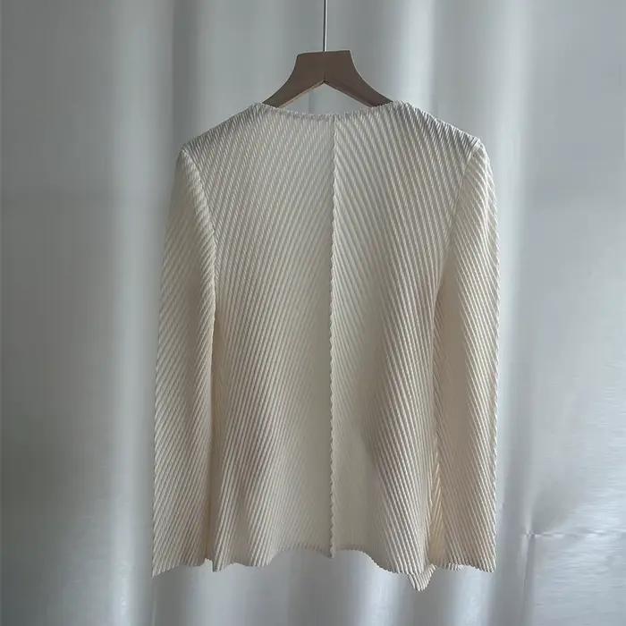 Miyake 2025 printemps nouvelle mode femmes couleur unie polyvalent Cardigan haut ample mince plissé veste courte
