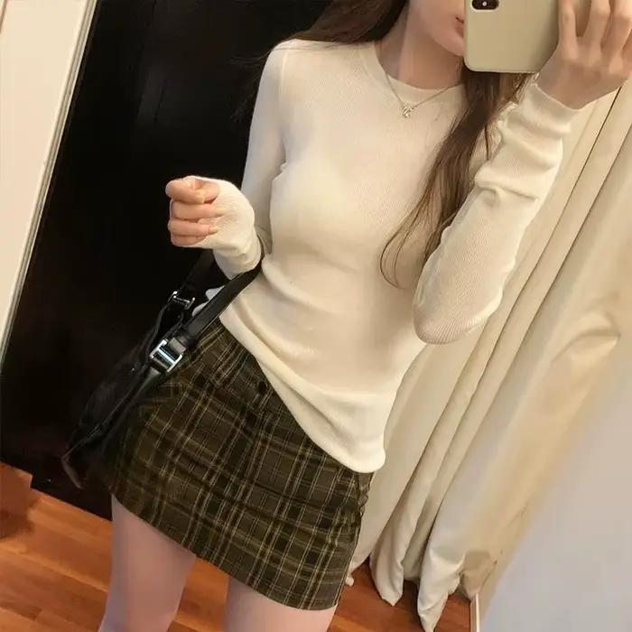 Pull à manches longues avec col rond pour femme