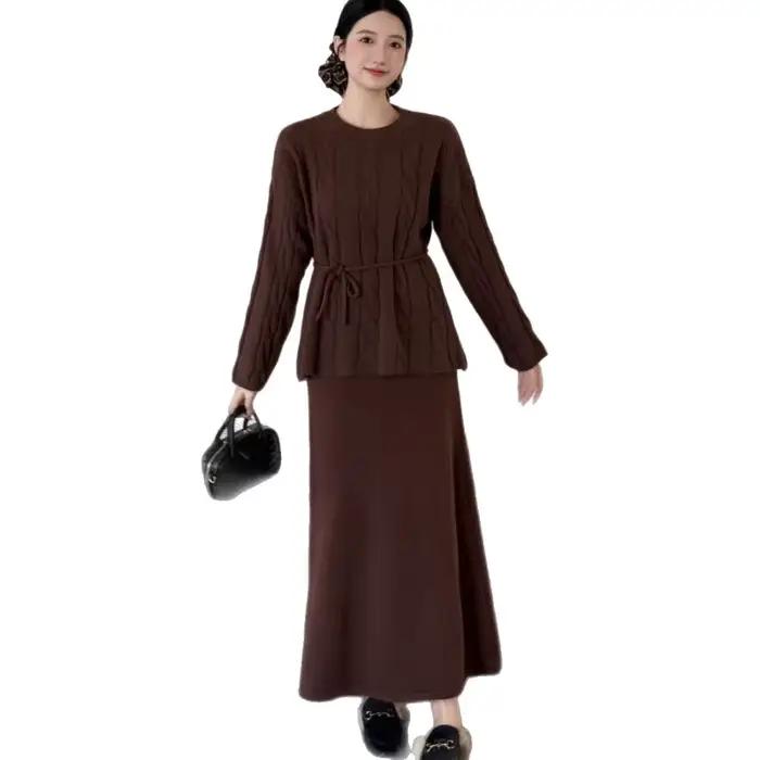 Ensemble tricoté filaire à col rond pour femme