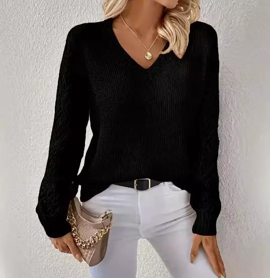 Pull ajouré à manches longues pour femmes