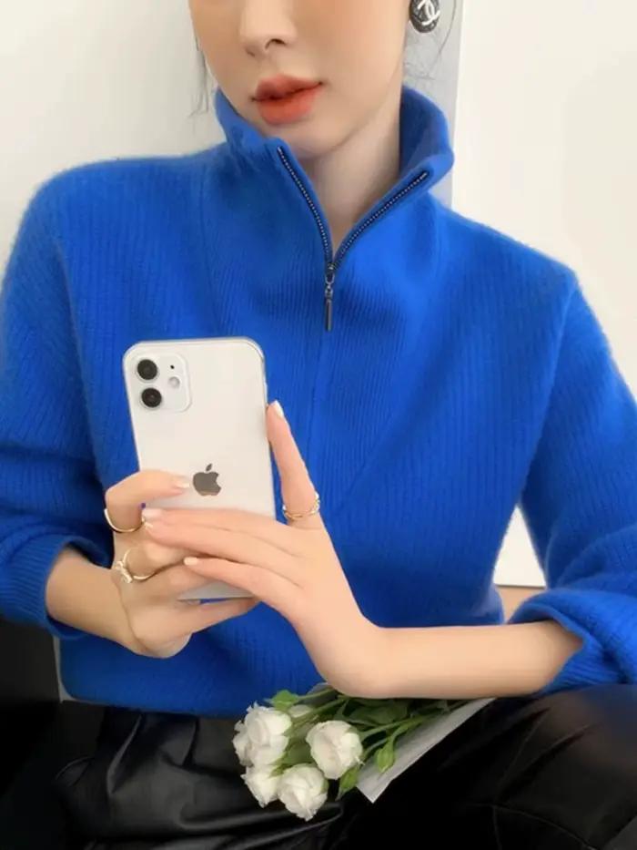 Pull en cachemire épais à grand revers pour femme