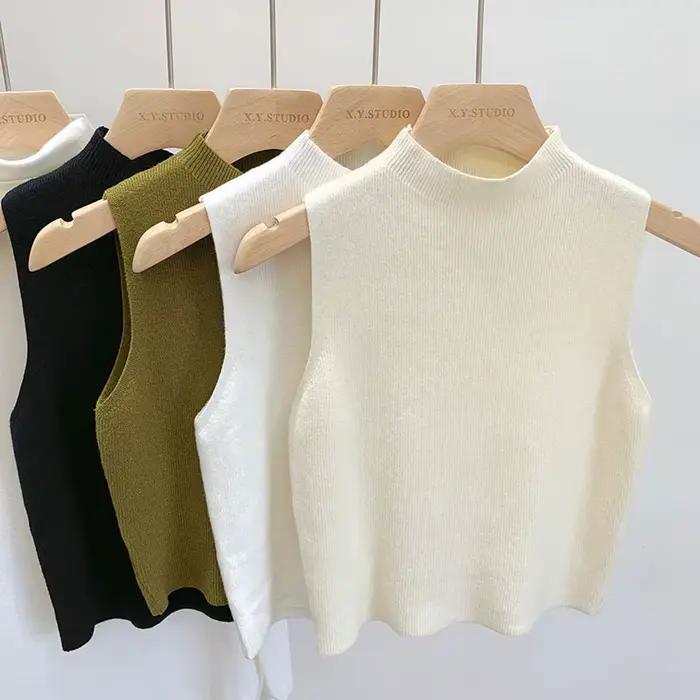 Débardeur femme uni sans manches tricoté polyester pour printemps été occassions tous les jours élégant et confortable