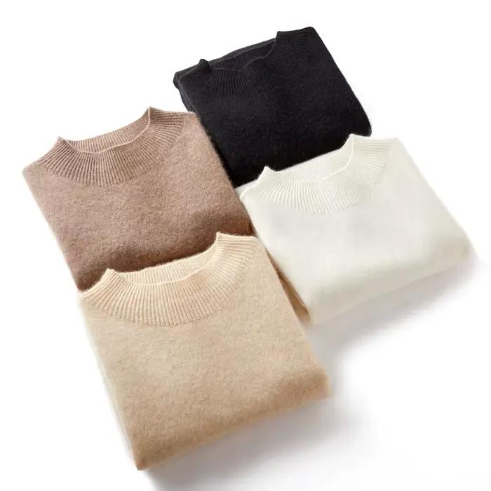 Pull à col montant en fibre de laine pure pour femme