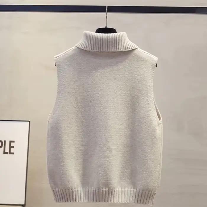 Gilet en tricot coréen uni à col rabattu sans manches pour femmes polyvalent et décontracté, automne-hiver, polyester légèrement extensible, coupe régulière, bleu ciel, gris foncé, vert armée, noir
