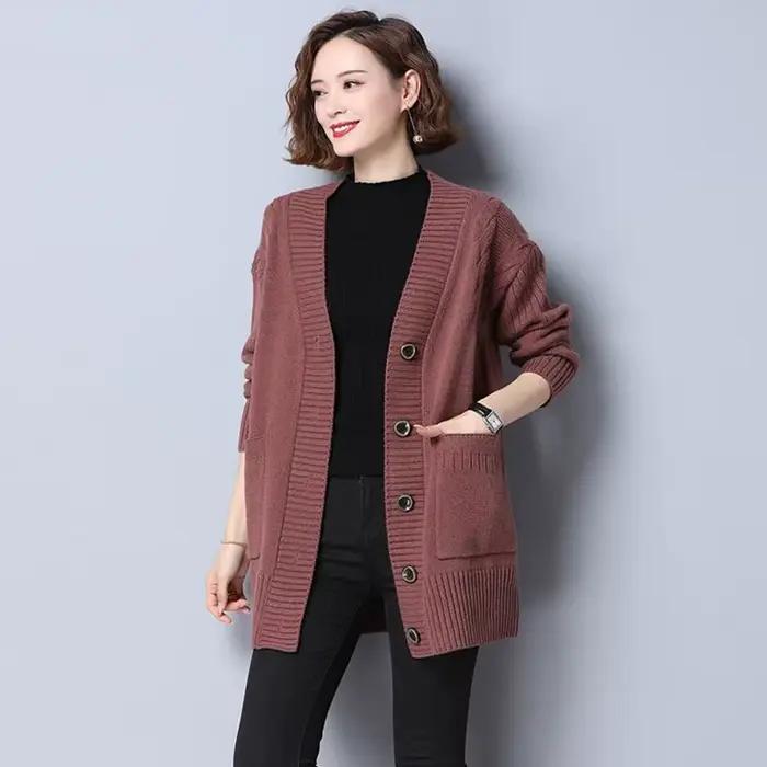 Pull tricoté femme col en V polyester-coton décontracté pour automne hiver à offrir occasions spéciales