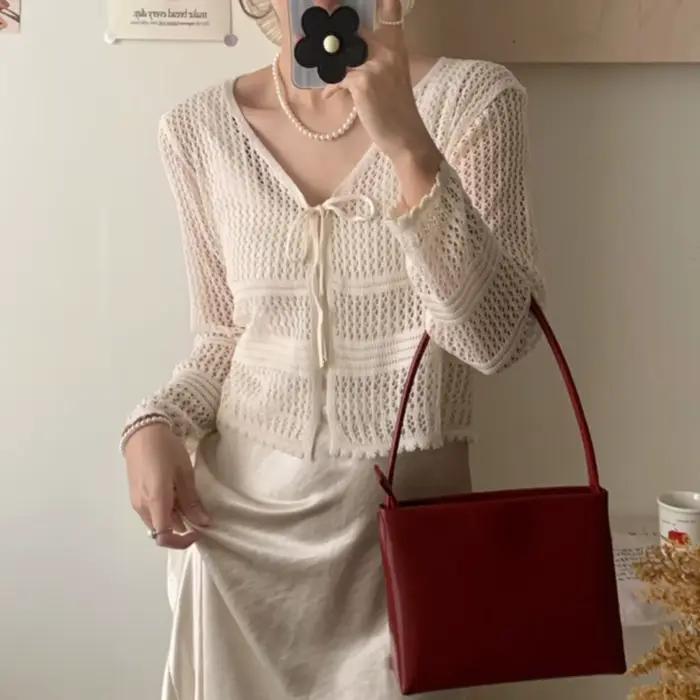 Cardigan en tricot à nouer devant pour femme