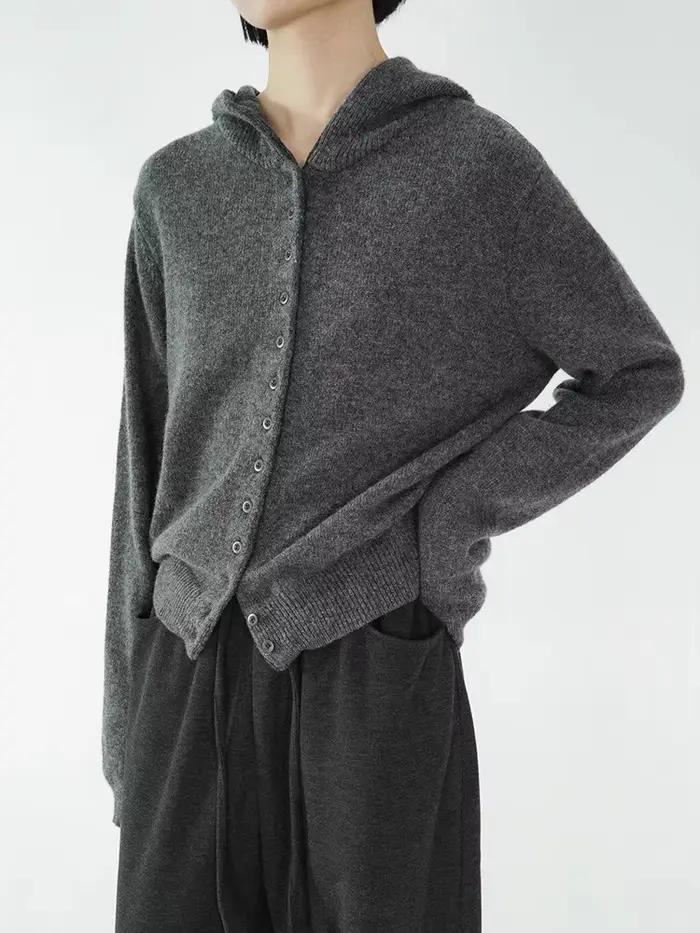Cardigan à capuche Emperoe Goat en pur cachemire bleu ciel pour femme, coupe ample, bureau dame, automne hiver 2025, 100% cachemire, simple boutonnage, ouverture totale, tricoté, option de couleur bleu ciel, expédition depuis Chine