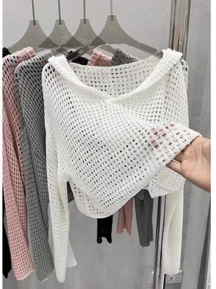 Pointelle – pull à capuche en tricot pour femmes