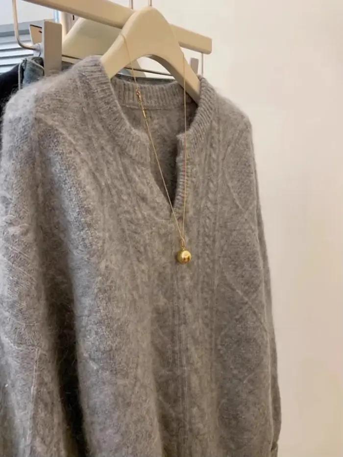 Style coréen gris Super beau pull torsadé pour les femmes 2025 automne hiver doux ample mode paresseux