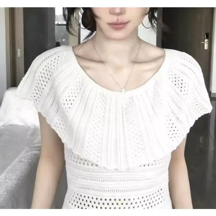 Pull en maille ajourée blanc français pour femme