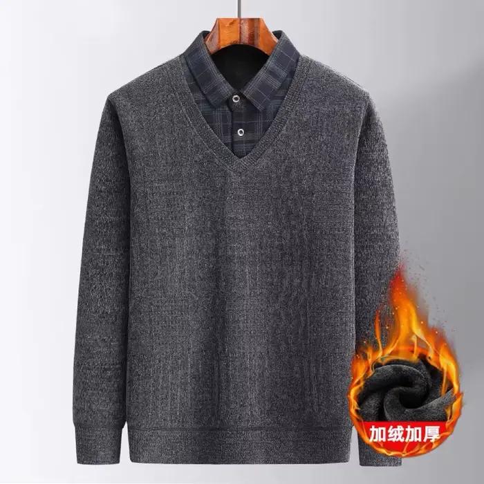 Pull tricoté chaud en polaire épaissie pour homme d'âge moyen