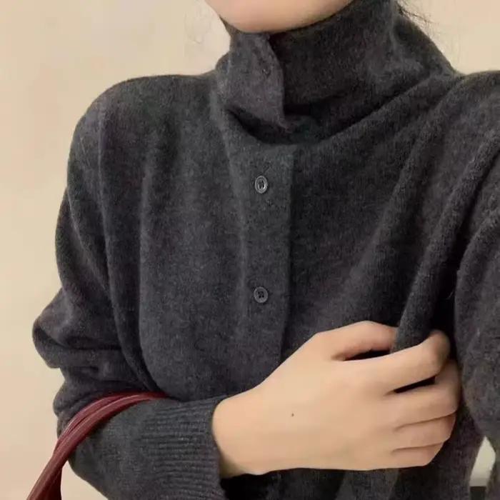 Pull à col haut doux et chaud 100% laine pour femme
