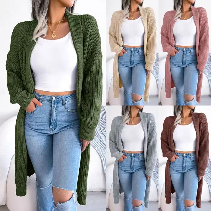 Cardigan long tricoté ouvert décontracté automne hiver pour femmes style urbain couleur unie polyvalent pour occasions spéciales et vestiaire quotidien