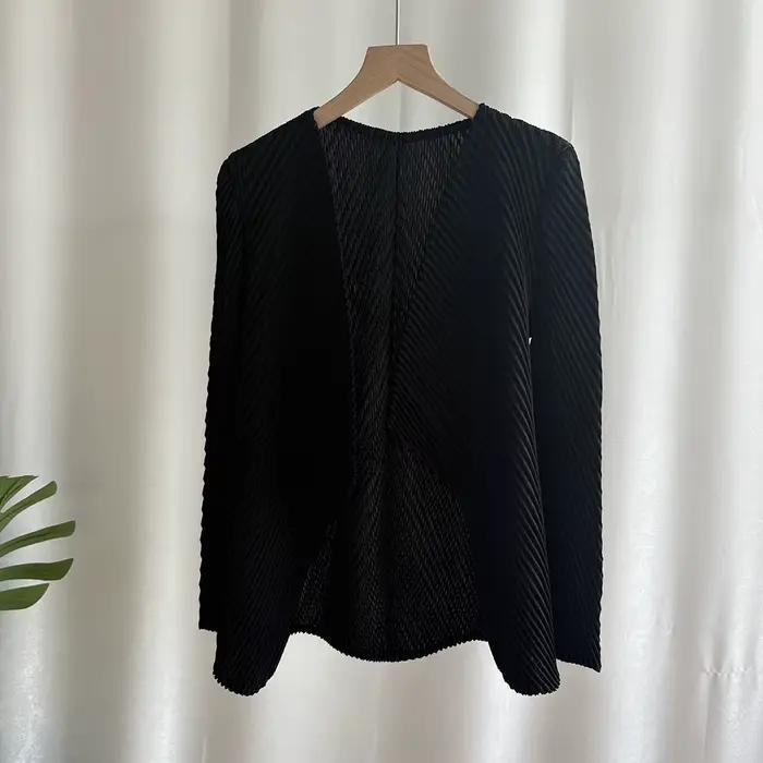 Miyake 2025 printemps nouvelle mode femmes couleur unie polyvalent Cardigan haut ample mince plissé veste courte