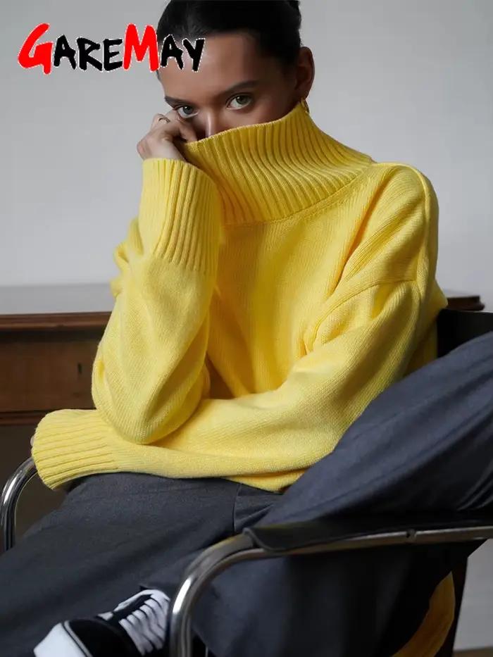 Pull tricoté surdimensionné à col haut pour femme