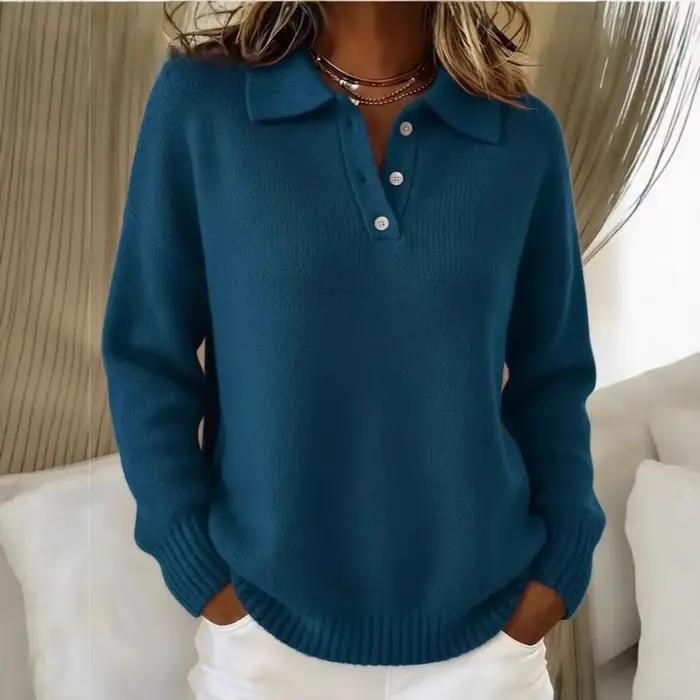 Nouveau pull polo à revers pour femme, coupe ample et décontracté, doux et moelleux, polyester épais, col rabattu, automne-hiver 2026 occasions spéciales