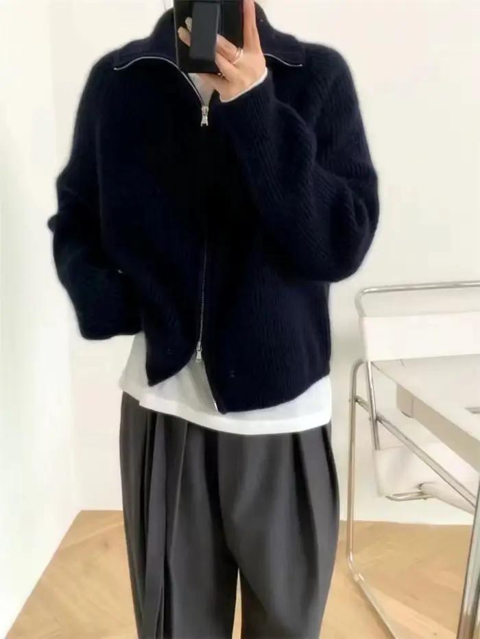 Pull en cachemire à revers zippé pour femme