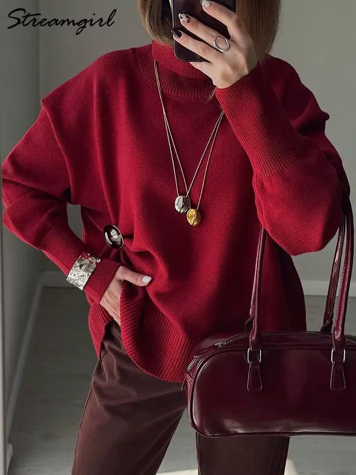 Pull à col roulé marron femmes pulls automne surdimensionné beurre jaune chandails épais col