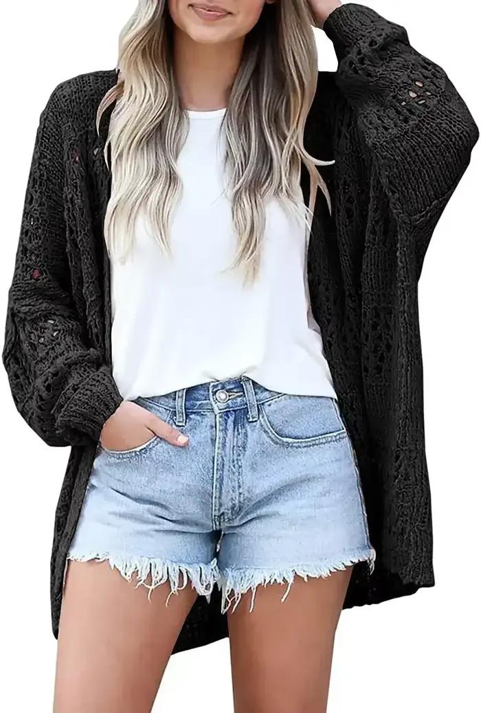 Cardigan long au crochet pour femme