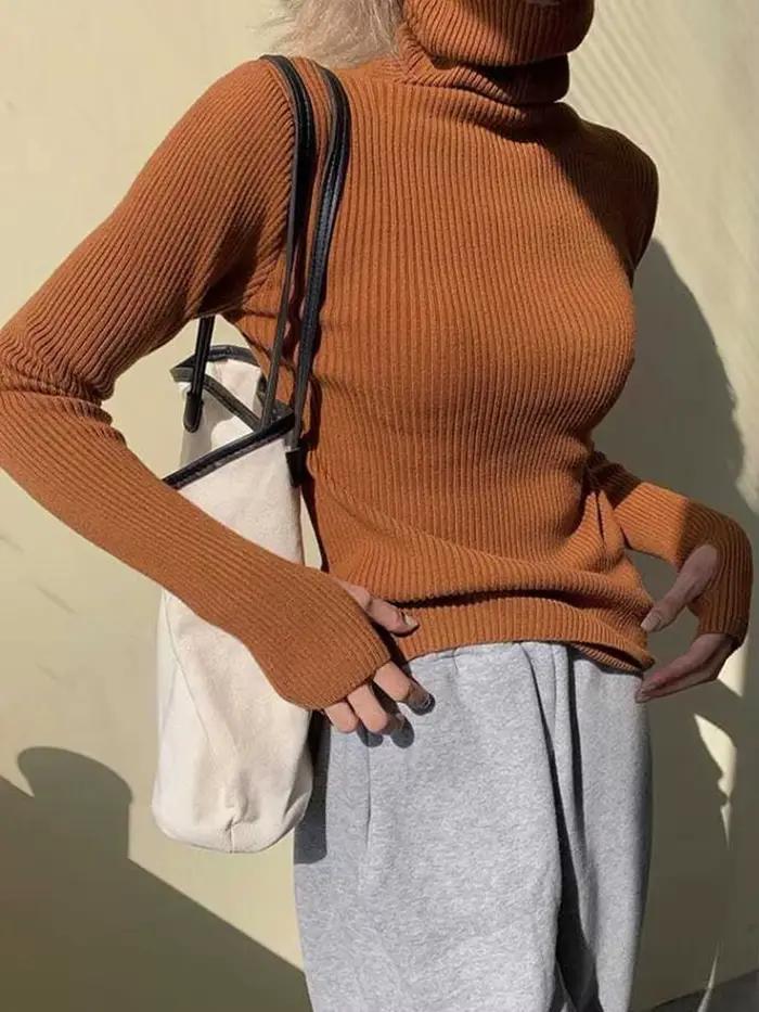 Pull tricoté à col roulé amincissant pour femme, décontracté et chaud, idéal pour l'automne et l'hiver