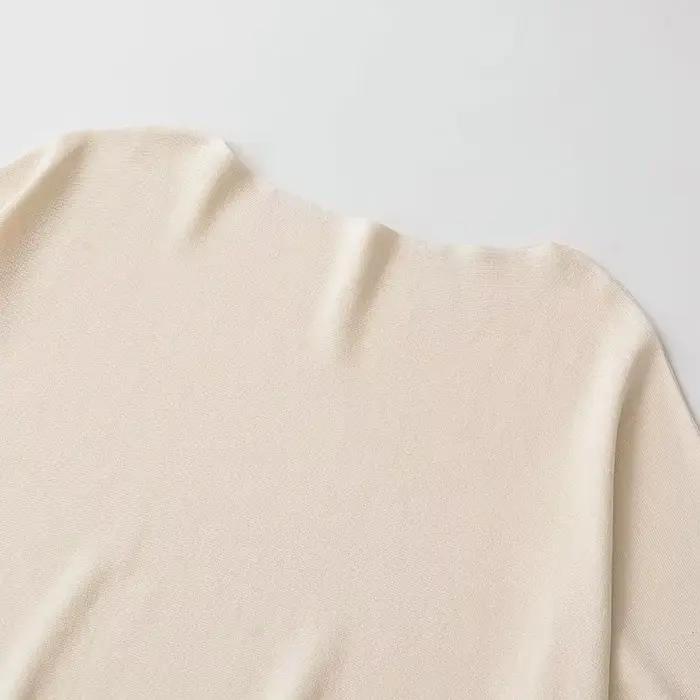 TFAFXY 2026 – Nouveau pull décontracté chic en maille unie beige à manches chauve-souris amples pour femme