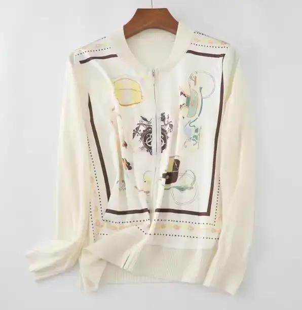 Cardigans en tricot fin pour femmes, Vintage imprimé, printemps automne