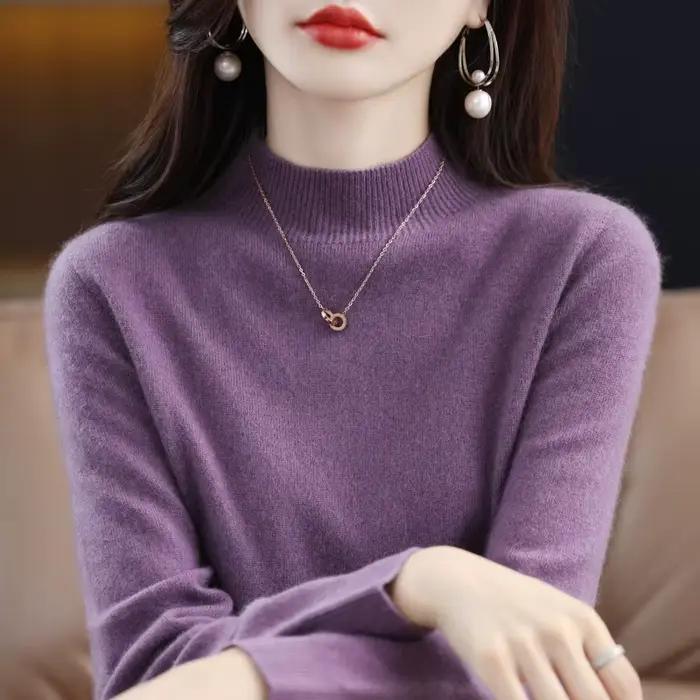Pull à col roulé en laine mérinos pour femme