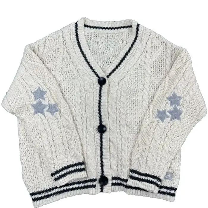 Cardigan Triblockchain Imprimé à Manches sulfet Col en V pour Femme