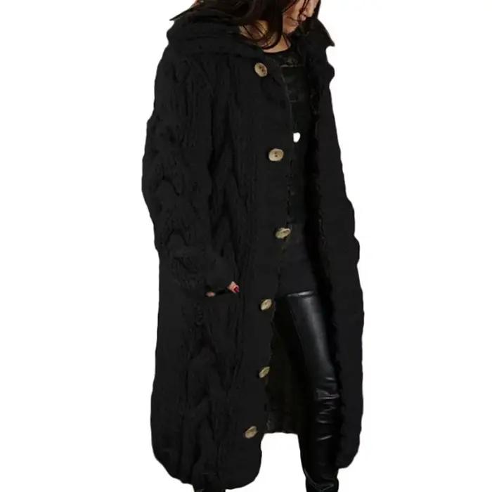 Pull femme nouveau décontracté ample mode européenne américaine col rabattu tricoté longs manteaux Cardigan grande