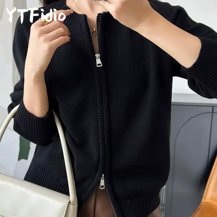Cardigan en coton YTFidio pour femmes style streetwear col rond fermeture boutonnée printemps automne confortable ocassions spéciales