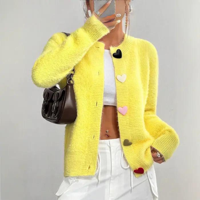 Cardigan jaune à manches longues pour femme