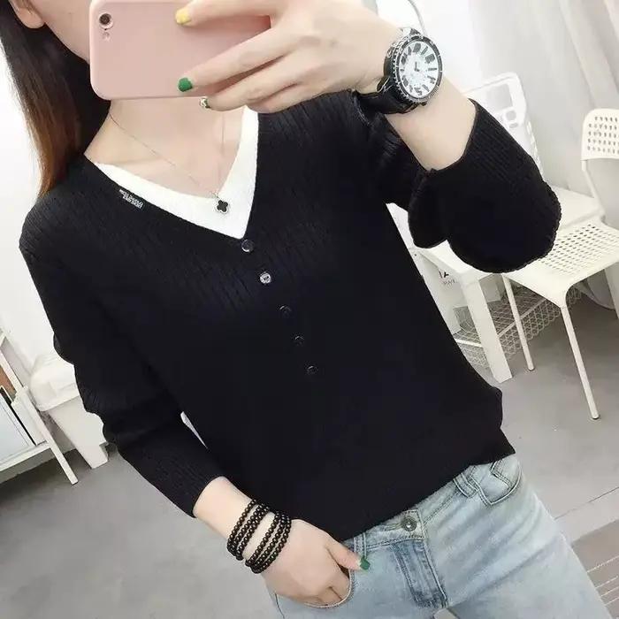 Pull en tricot ample col en V style Y2K pour femmes automne hiver sorties nocturnes travail confortable