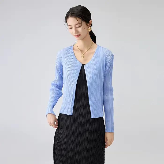 Cardigan Miyake Plissé Pop Court Femmes Décontracté Polyester Multicolore Occasions Spéciales Vestes Courtes