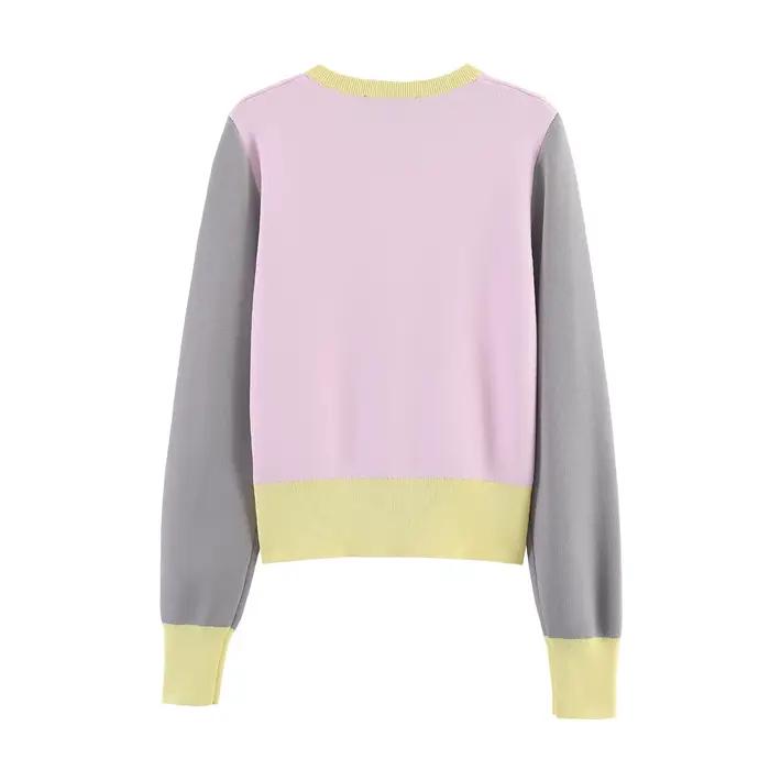 Cardigan en tricot rose et gris pour femme