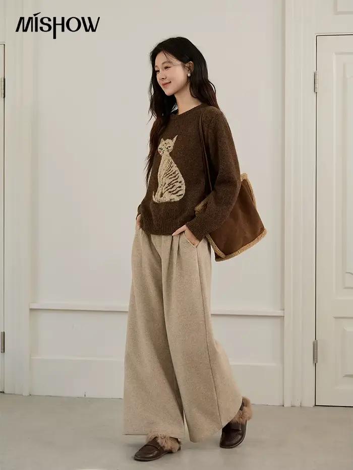 Pull en tricot marron pour femme MISHOW