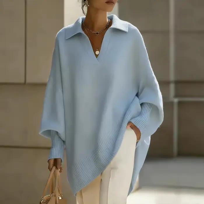 Pull-over en maille ample à col polo pour femme