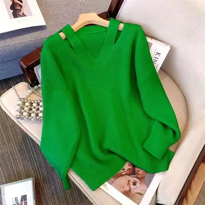Pull en polyester acrylique pour femmes, coupe ample, col en V, automne-hiver, décontracté, lâche, élégant à offrir pour des occasions spéciales