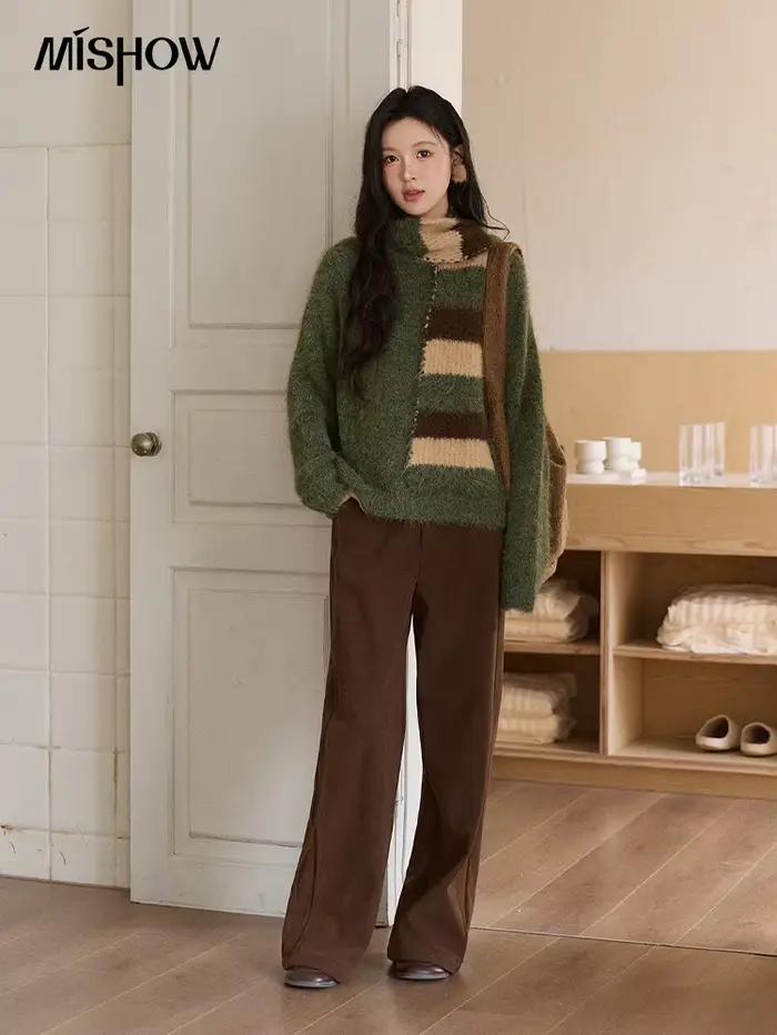 MISHOW noël femmes français rétro écharpe pull deux pièces ensemble 2025 hiver vert tricoté
