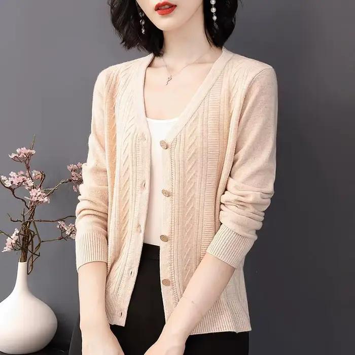 Cardigan court pour femme, pull, veste, printemps, automne, nouvelle mode, tout à fait, chemise, tempérament, mère, tricot, haut, style décontracté, couleur classique, confort durable
