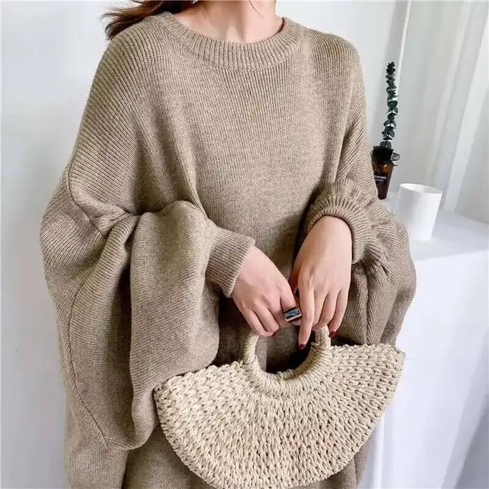 Pull LANMREM en Polyester Acrylique et Coton pour Femmes Occasions Spéciales Mode Streetwear Col Rond Manches Chauve-Souris